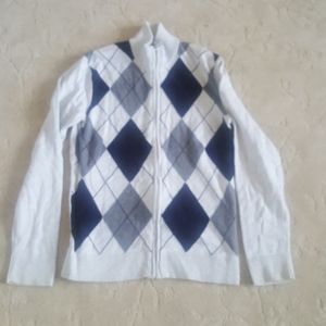 Men's zip up cardigan argyle sweater